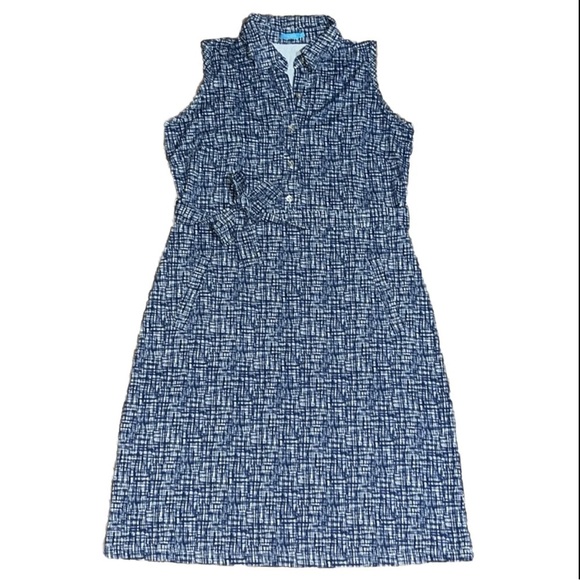 J. McLaughlin Dolly Sleeveless Collared Button Front Dress Blue Windowpane M - Picture 1 of 7